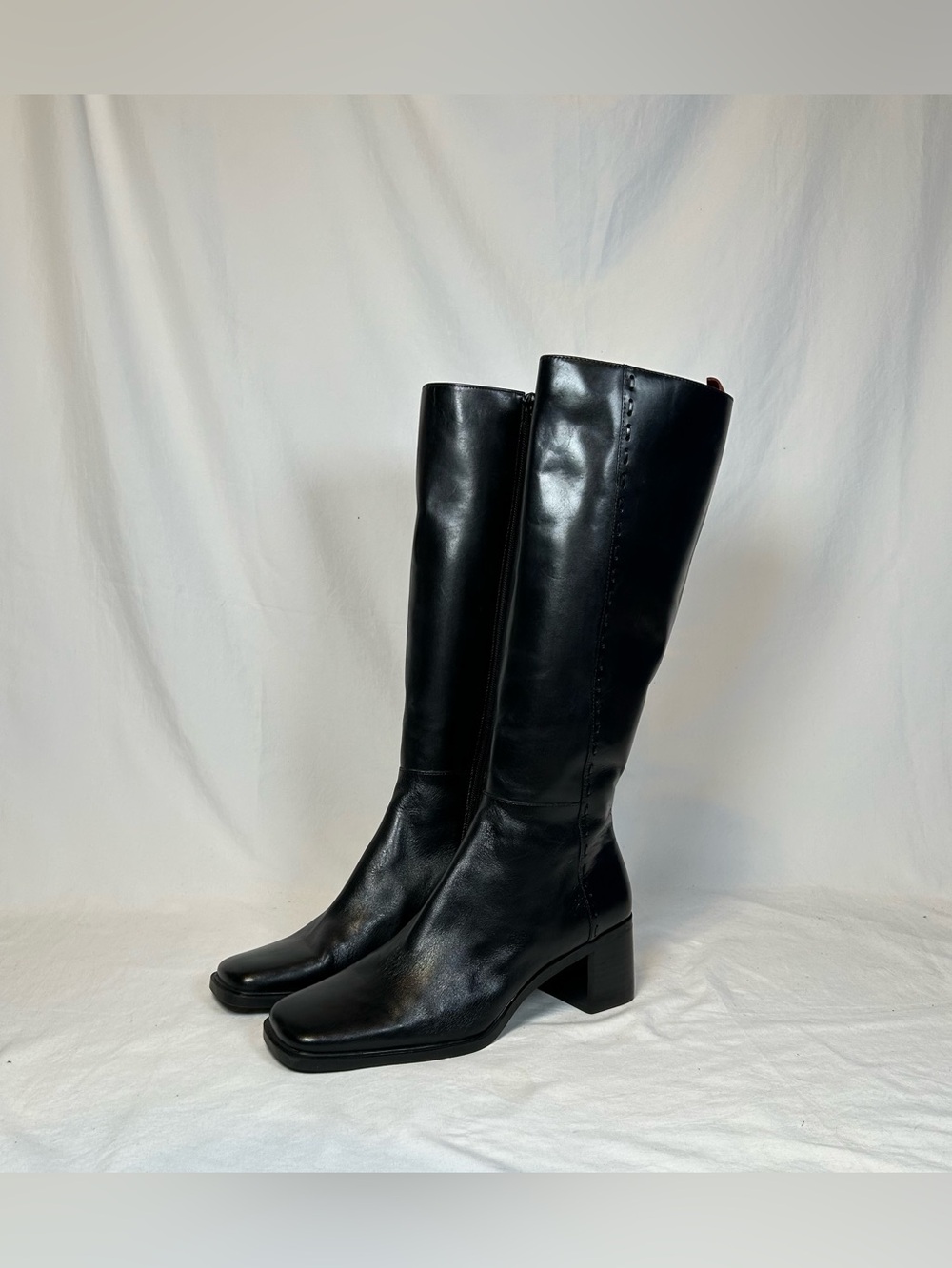 Bandolino Tall Black Square Toe Leather Knee High Riding Boots~9~New